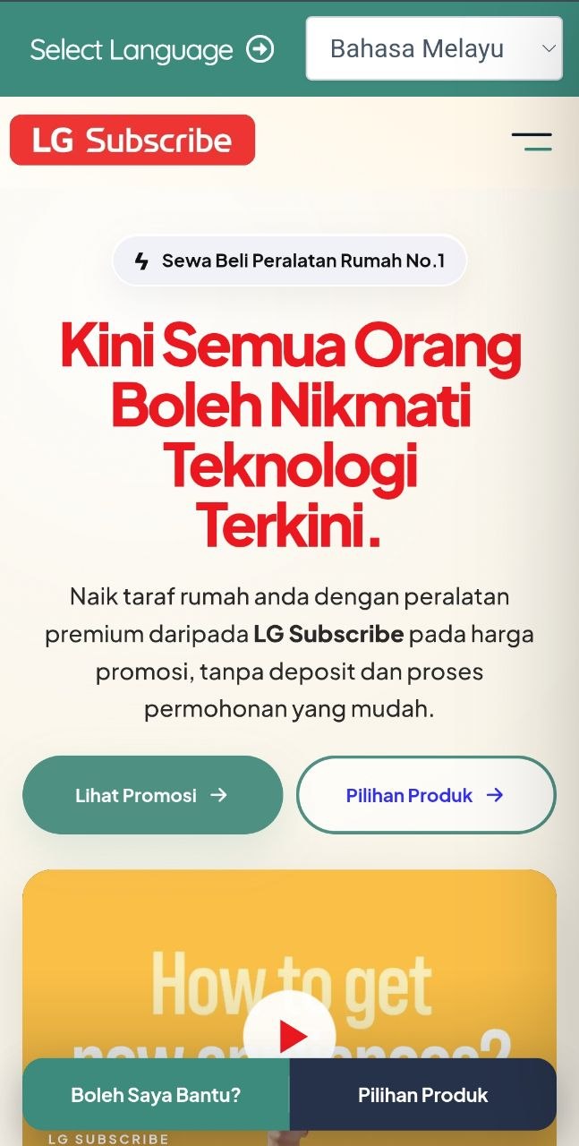 Paparan mobile website LG Subscribe